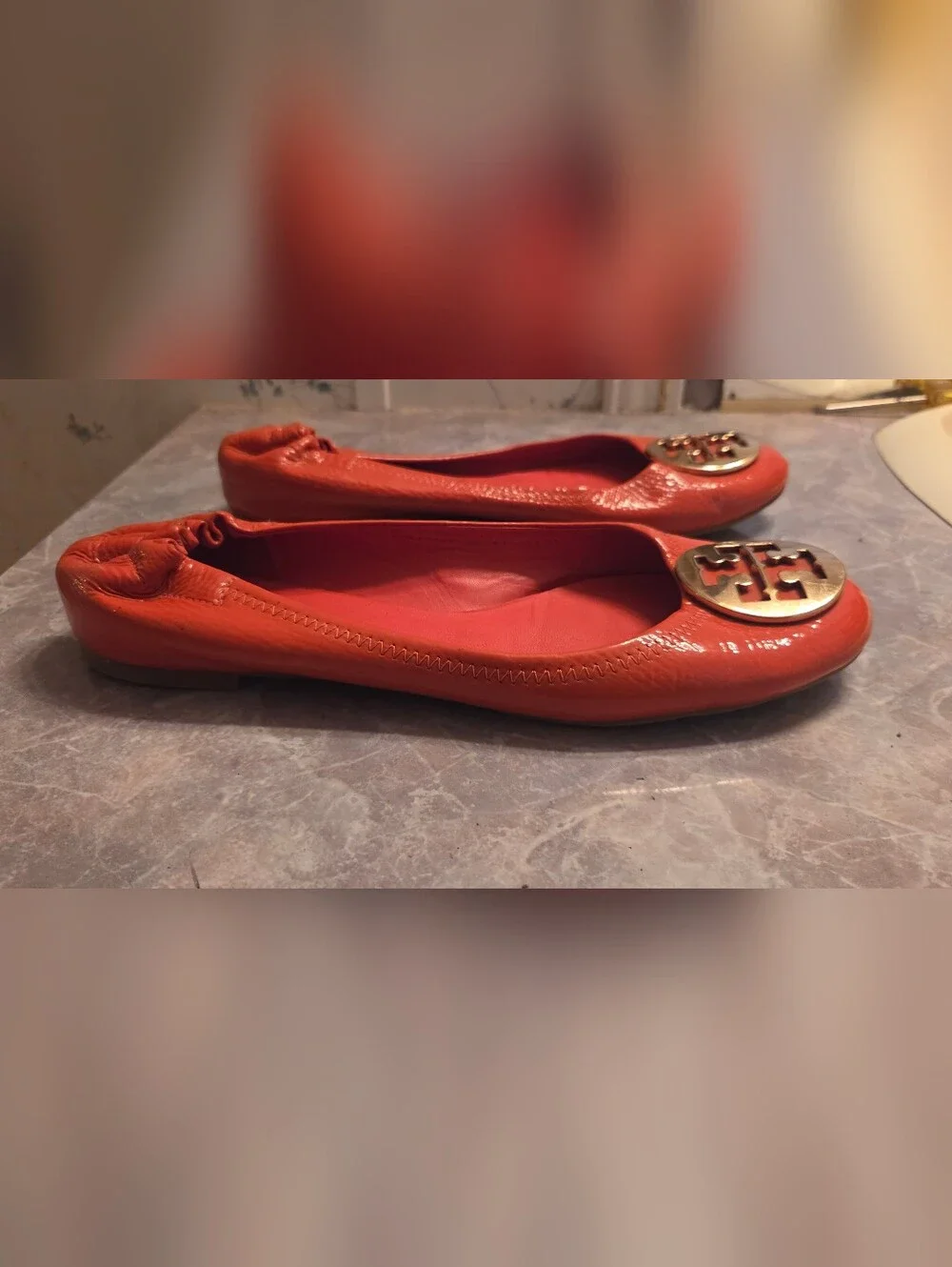 Tory Burch Orange Patent Logo Ballet Flats
